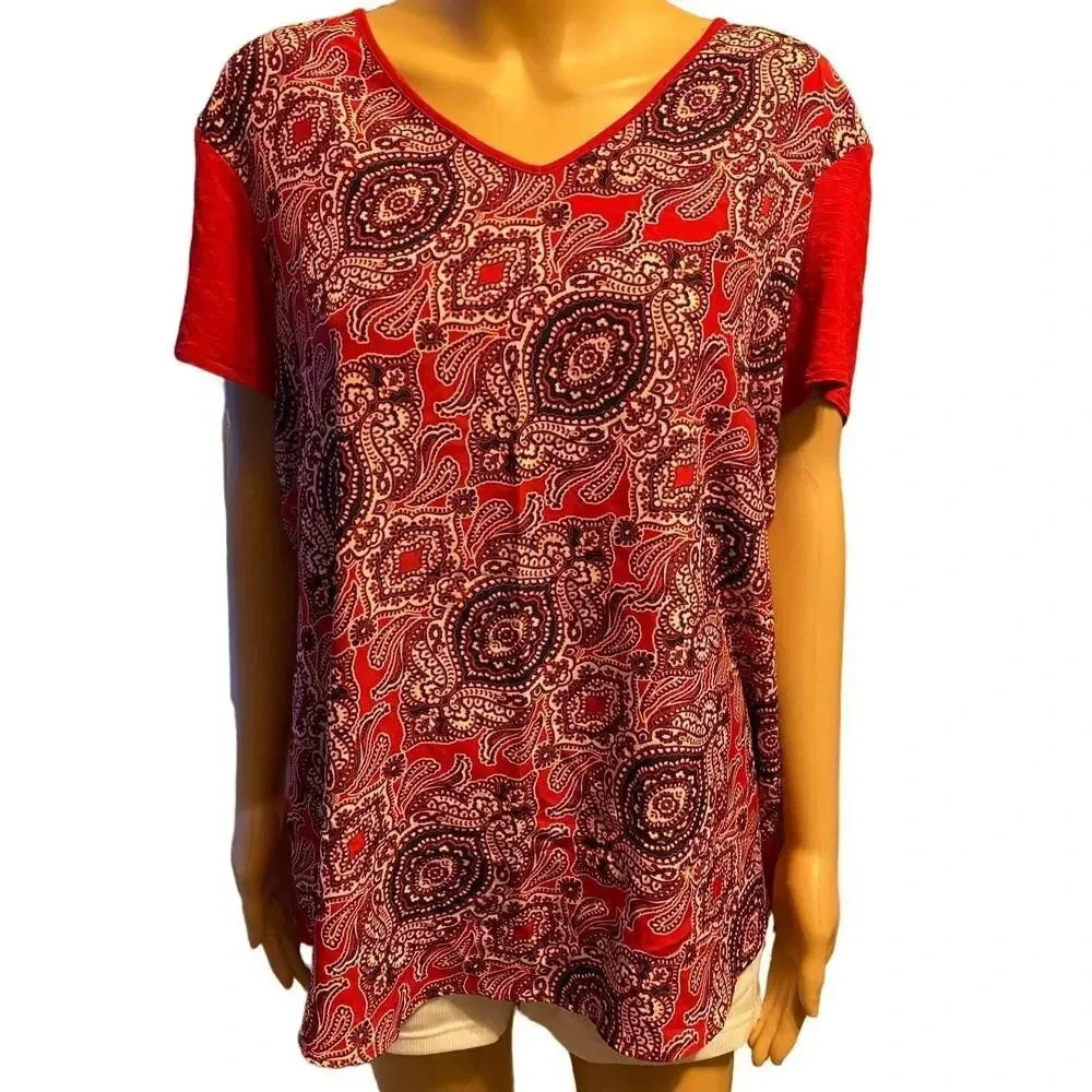 CB Beautiful Artsy lightweight Stretch Casual Summer Top Blouse Women Size XL